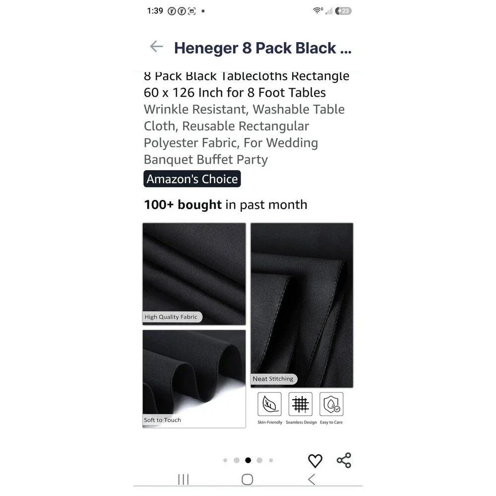 8-PACK 60 x 126 in. Rectangular Polyester Tablecloths for 8 ft. Tables BLACK
